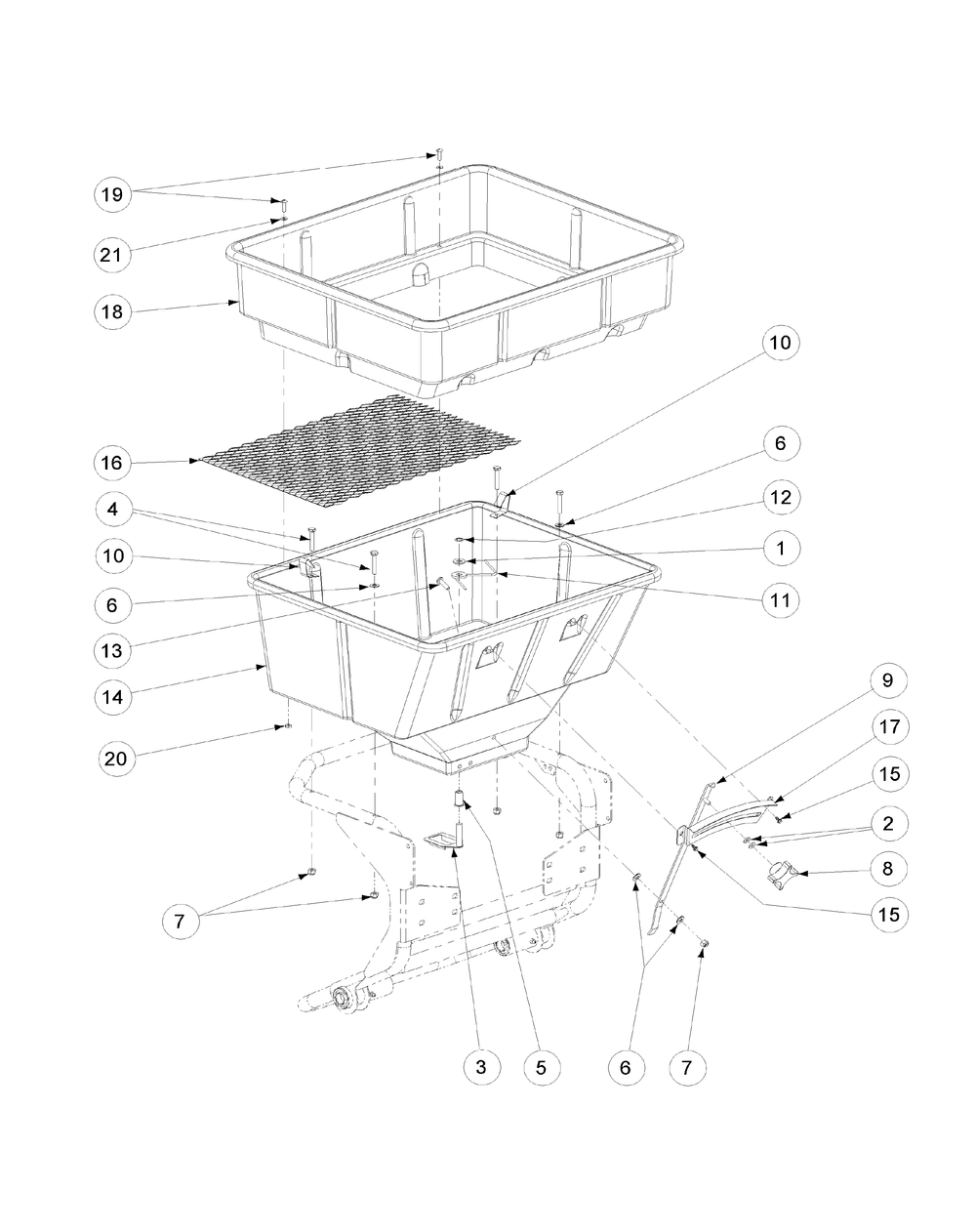 Hopper Assembly Diagram and Parts List for 56A443TH (750-XP)(2008 & Before) Cub Cadet Lawn Mower